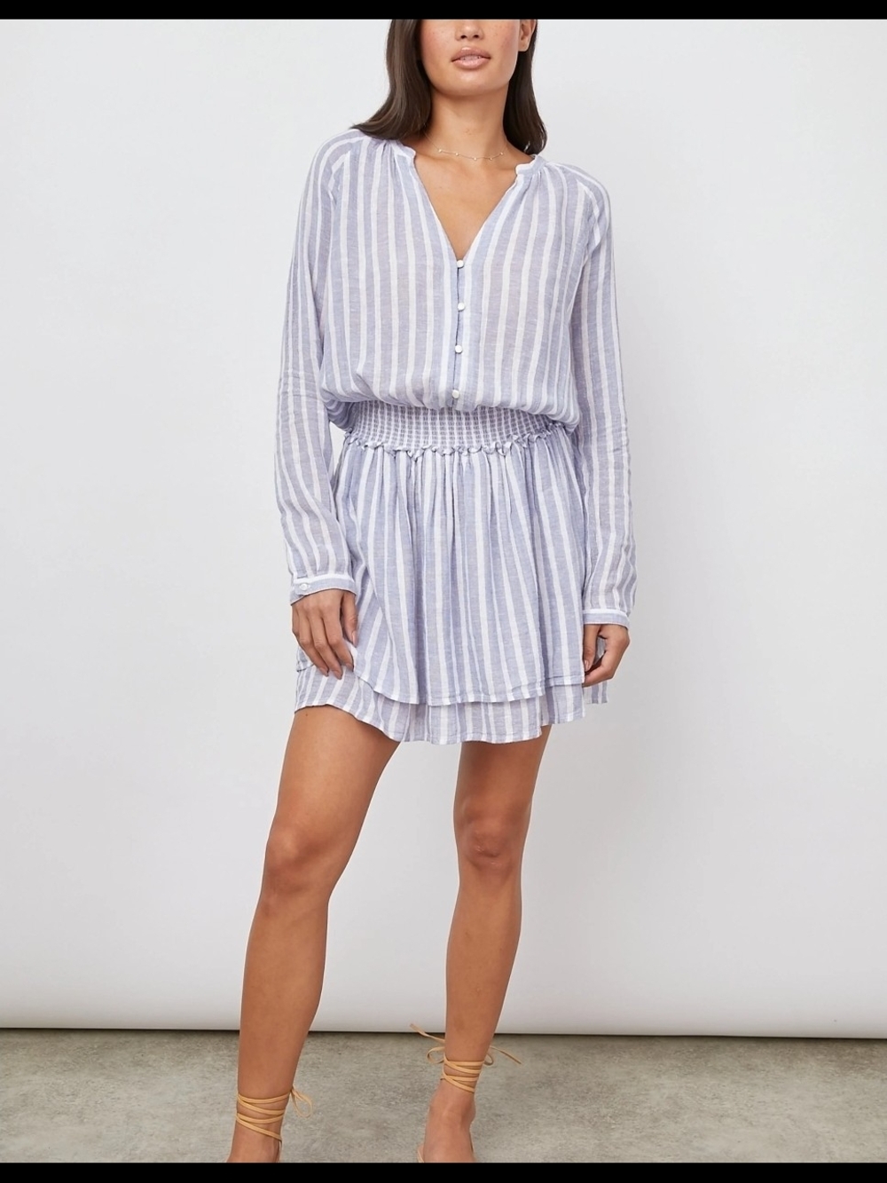 entro Light Blue and White Striped Smocked Waist Mini Dress LARGE